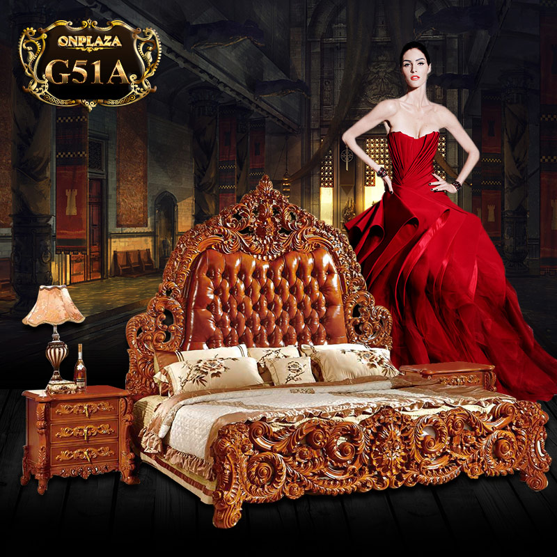 Bộ giường gỗ bọc nệm Hoàng gia cao cấp G51