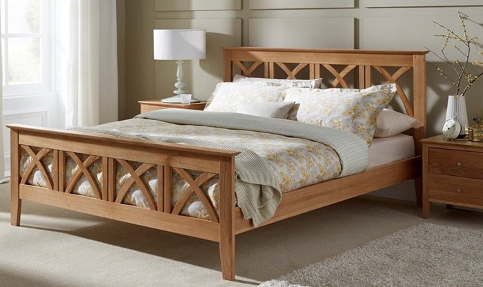 Giường ngủ gỗ sồi đôi chi tiết hình chữ X