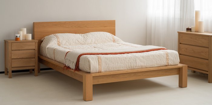Giường ngủ gỗ sồi đơn giản, không họa tiết cho thiết kế phòng ngủ hiện đại