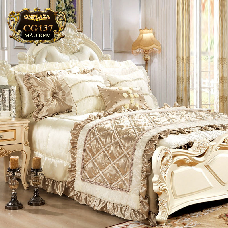 Bộ chăn ga gối màu kem sang trọng đẳng cấp Bộ chăn ga gối màu kem sang trọng đẳng cấp