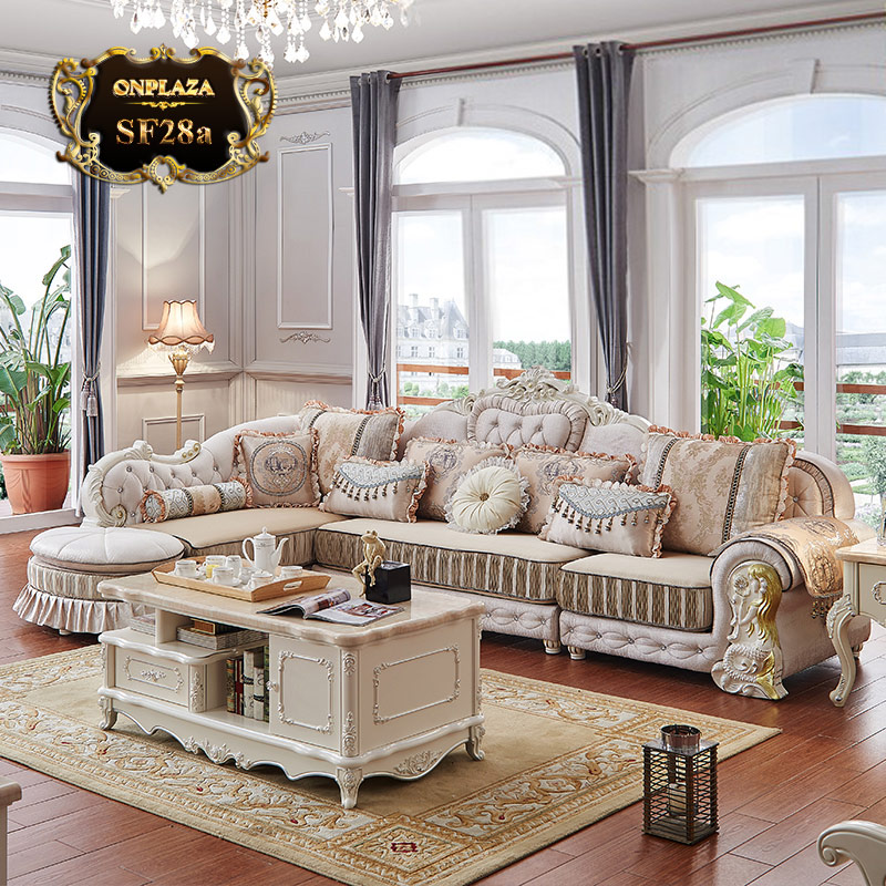 Bộ bàn ghế sofa tân cổ điển châu âu đẹp SF28 màu kem