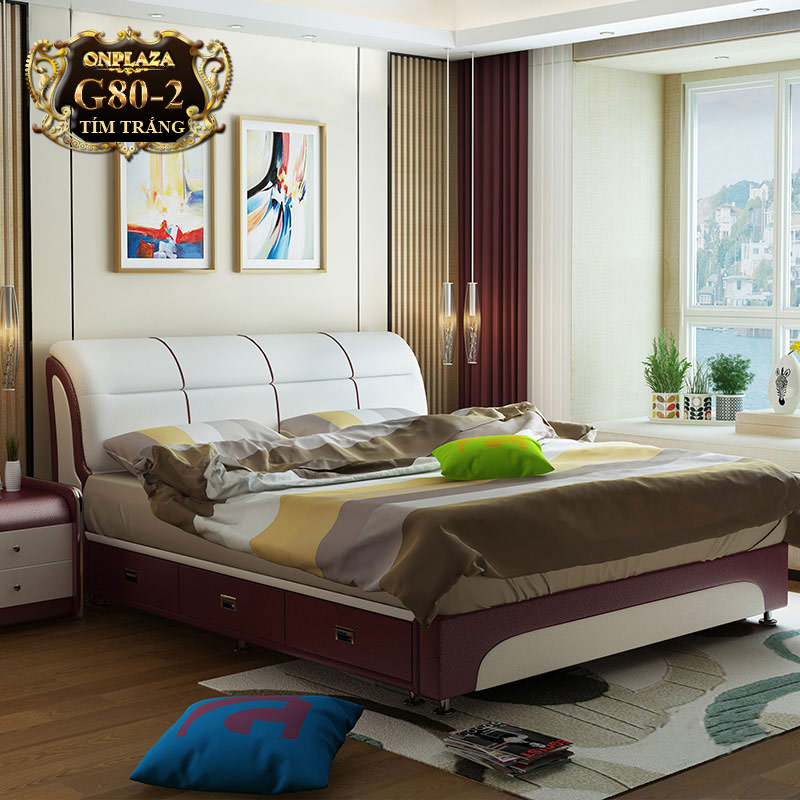Bộ giường ngủ đa năng nhập khẩu ( bao gồm 2 táp) G80-2 (Tím trắng)