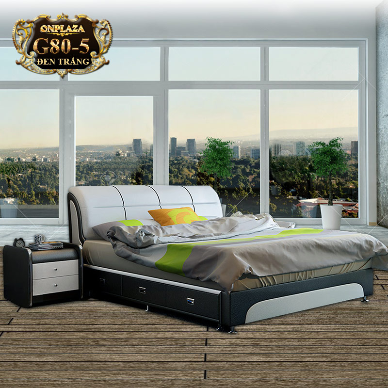 Bộ giường ngủ đa năng nhập khẩu ( bao gồm 2 táp) G80-5 (Đen trắng)