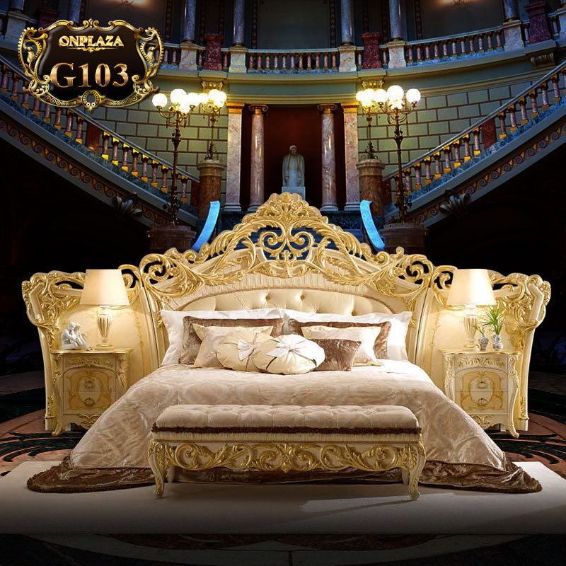 Bộ giường ngủ tân cổ điển chạm khắc hoa văn (giường+tab giường) G103
