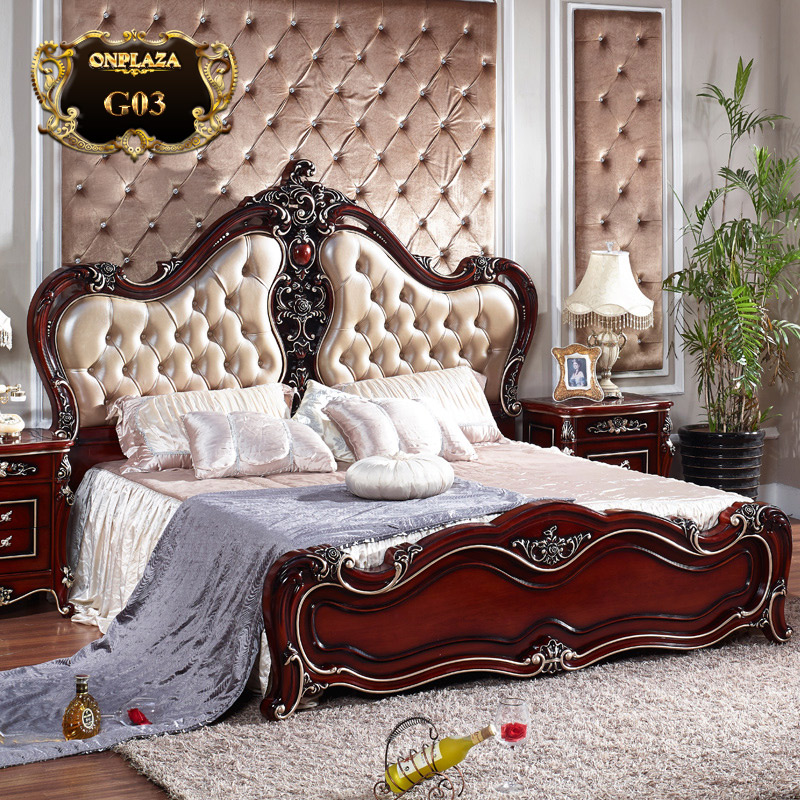 Giường ngủ nhập khẩu phong cách hoàng gia châu âu sang trọng G03