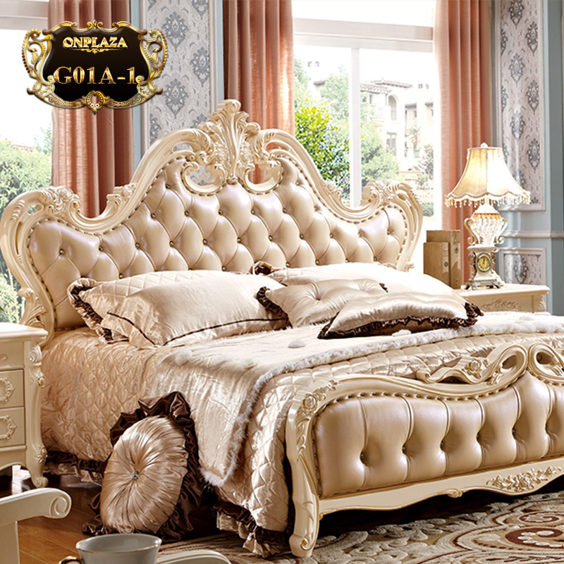 Giường ngủ tân cổ điển phong cách Châu Âu G01A-1, giường tân cổ điển bằng gỗ tự nhiên nhập khẩu