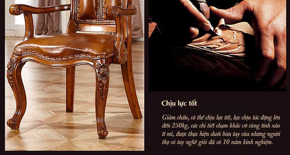 Ghế gỗ tự nhiên chạm hoa văn tân cổ điển sang trọng BA40