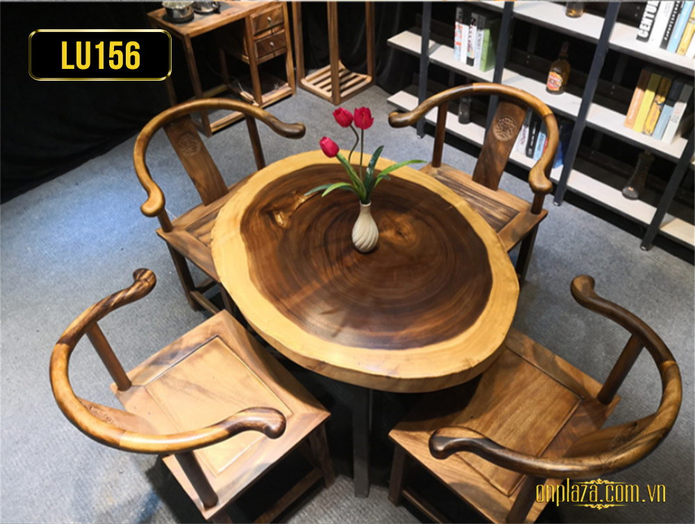 Bộ bàn trà gỗ cẩm thị cao câp 4 món phong cách truyền thống LU156