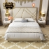 Bộ giường ngủ gỗ tự nhiên bọc da phối kim loại tinh tế phong cách thời trang hiện đại (dát truyền thống) G162