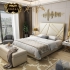 Bộ giường ngủ gỗ tự nhiên bọc da phối kim loại tinh tế phong cách thời trang hiện đại (dát truyền thống) G162