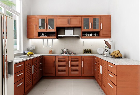 tủ bếp bằng gỗ giá rẻ - Tủ bếp chữ U dành cho không gian rộng