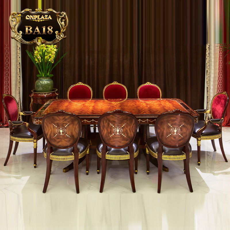 Bộ bàn ghế ăn sang trọng phong cách tân cổ điển Anh kèm 8 ghế BA18