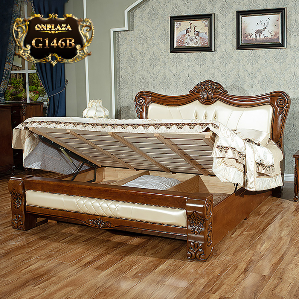 Giường ngủ gỗ phối da cao cấp phong cách tân cổ điển trang nhã G146B