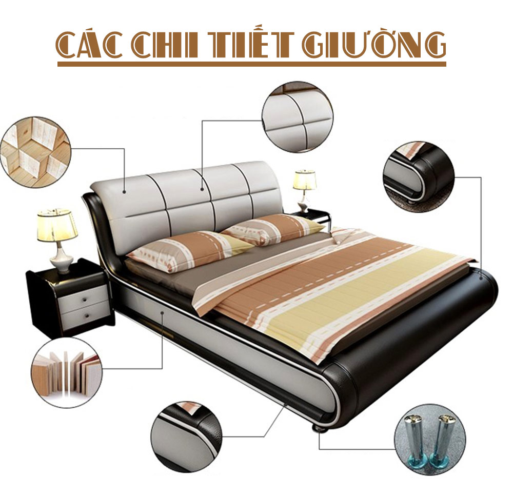 Bộ giường ngủ bọc nệm da cao cấp (bao gồm 2 táp) G79