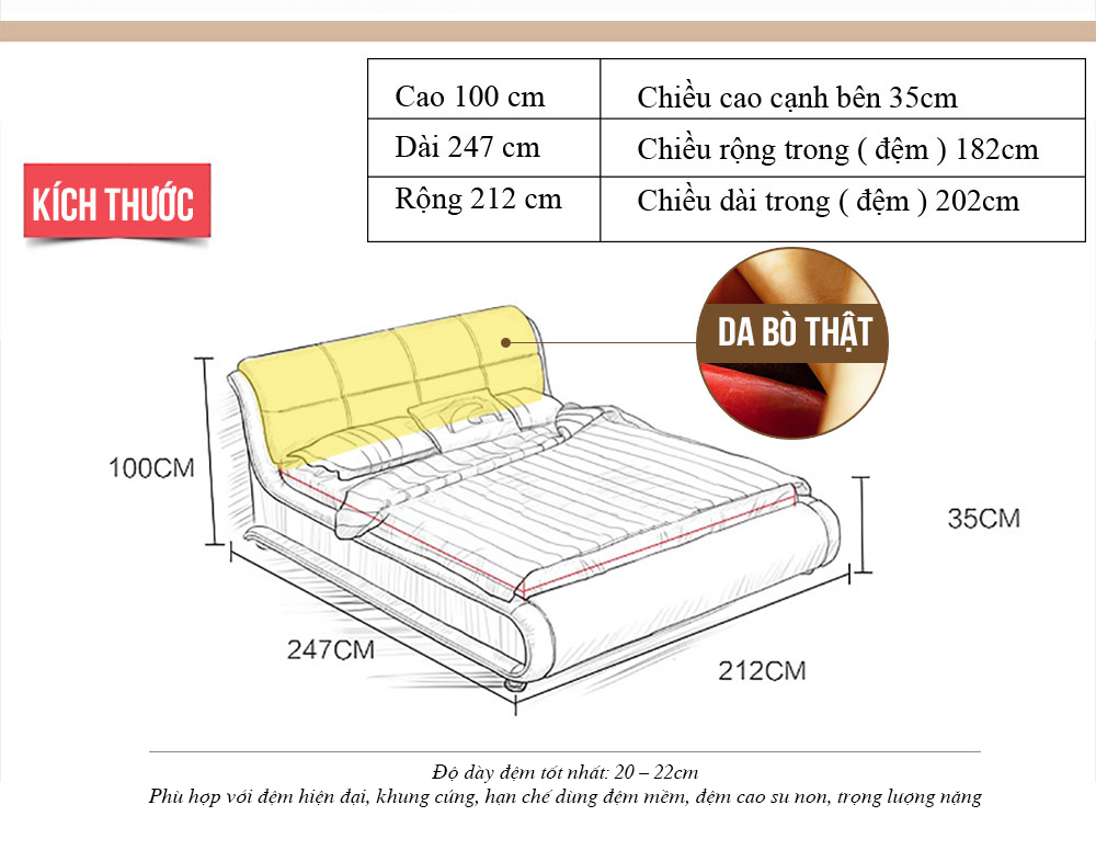 Bộ giường ngủ bọc nệm da cao cấp (bao gồm 2 táp) G79