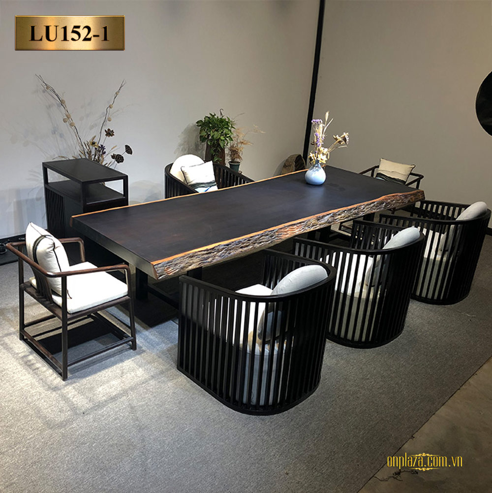 Bộ bàn trà gỗ sao đen Khánh Hòa nguyên tấm cao cấp LU152
