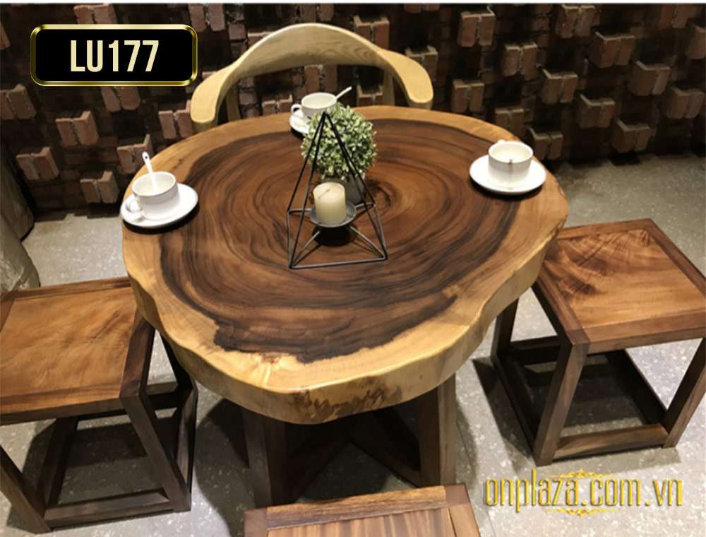 Mặt bàn trà gỗ tự nhiên nguyên tấm phong cách truyền thống LU177