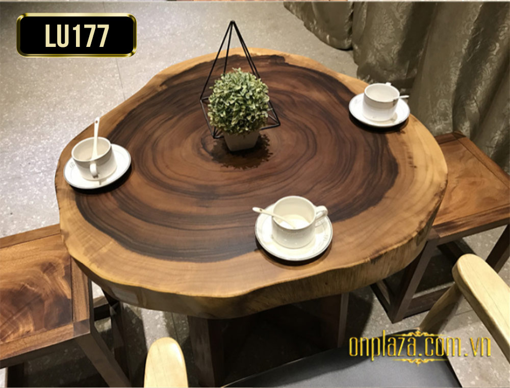 Mặt bàn trà gỗ tự nhiên nguyên tấm phong cách truyền thống LU177