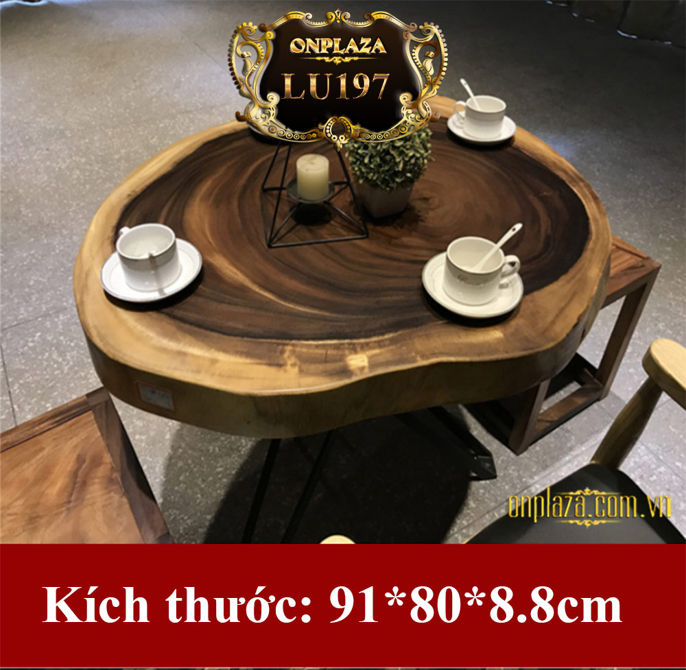 Mặt bàn trà gỗ tự nhiên nguyên tấm cao cấp cho phòng khách truyền thống LU197