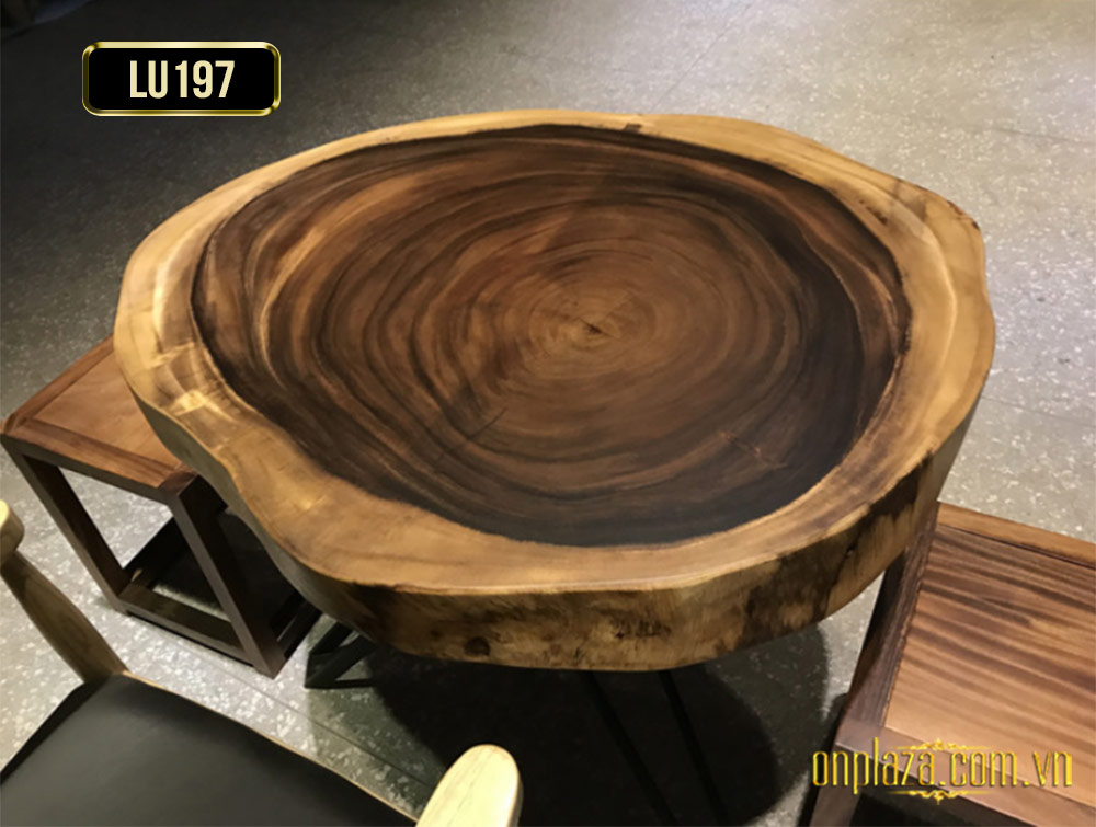 Mặt bàn trà gỗ tự nhiên nguyên tấm cao cấp cho phòng khách truyền thống LU197