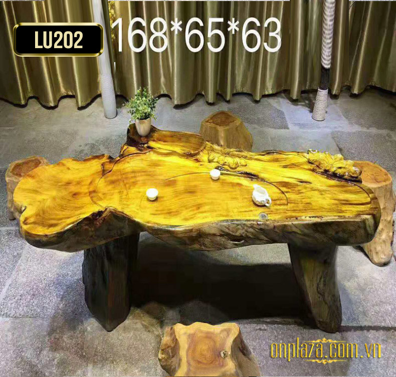 Mặt bàn trà gỗ nu Long não nguyên khối cao cấp LU202