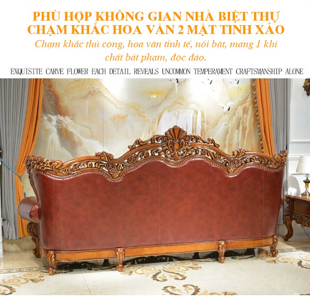 Bộ bàn ghế sofa chạm khắc 2 mặt phong cách Châu Âu cho nhà biệt thự BT75