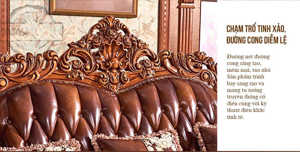 Bộ bàn ghế sofa da khắc 2 mặt tinh xảo theo phong cách quý tộc Châu Âu BT79