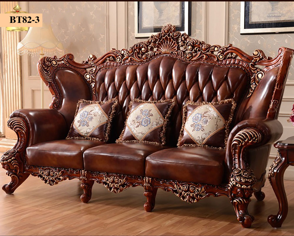 Bộ ghế sofa da khắc 2 mặt thếp vàng phong cách quý tộc BT82