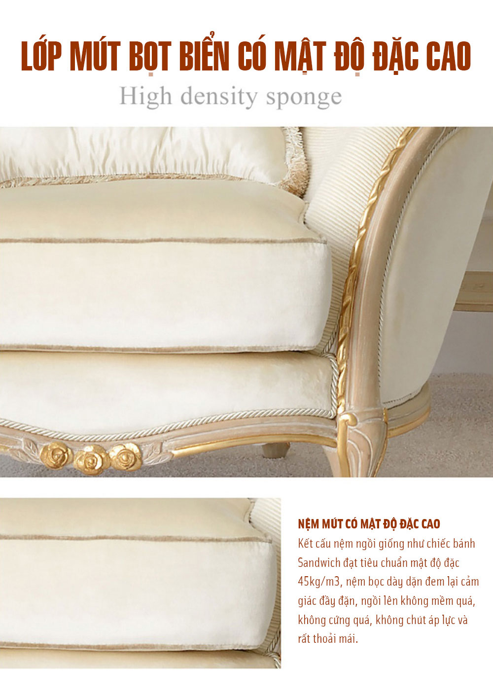 Bộ ghế sofa trắng trang nhã cho phòng khách tân cổ điển BT85