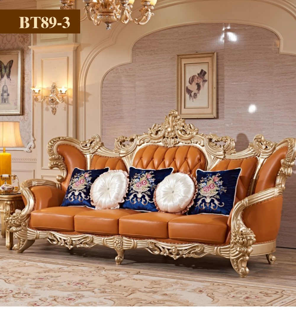 Bộ bàn ghế sofa bọc da tân cổ điển hoàng gia Châu Âu BT89 