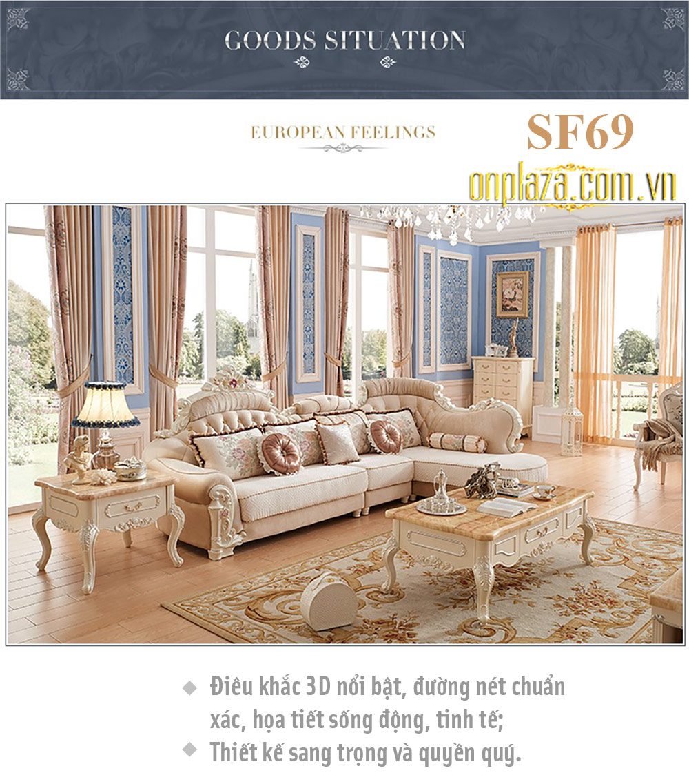Bộ bàn ghế Sofa phòng khách tân cổ điển phong cách châu Âu SF69