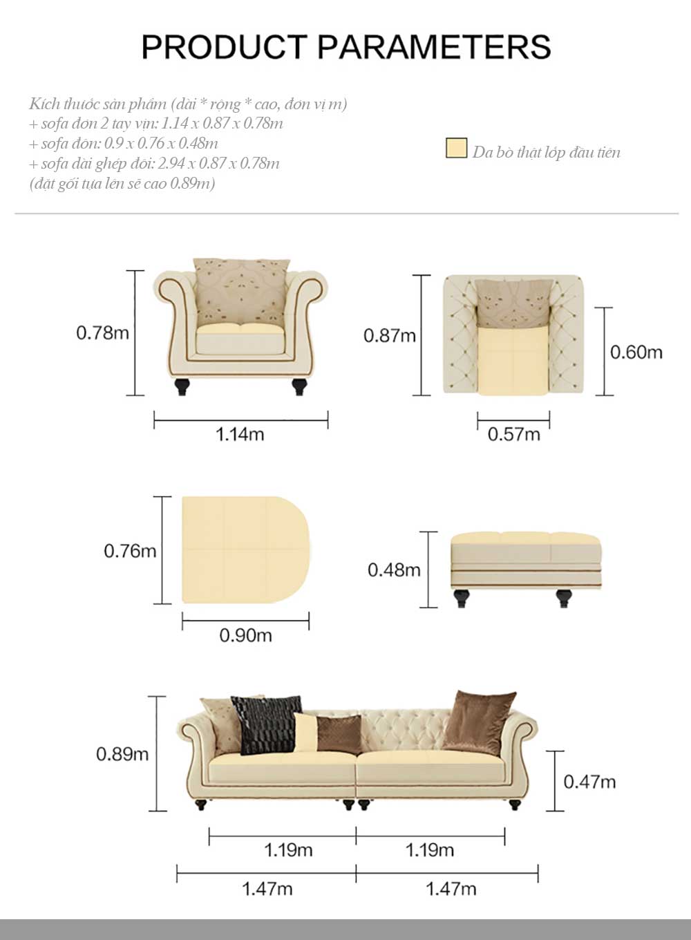 Bộ bàn ghế sofa da cao cấp phong cách Châu Âu mới nhất SF73 