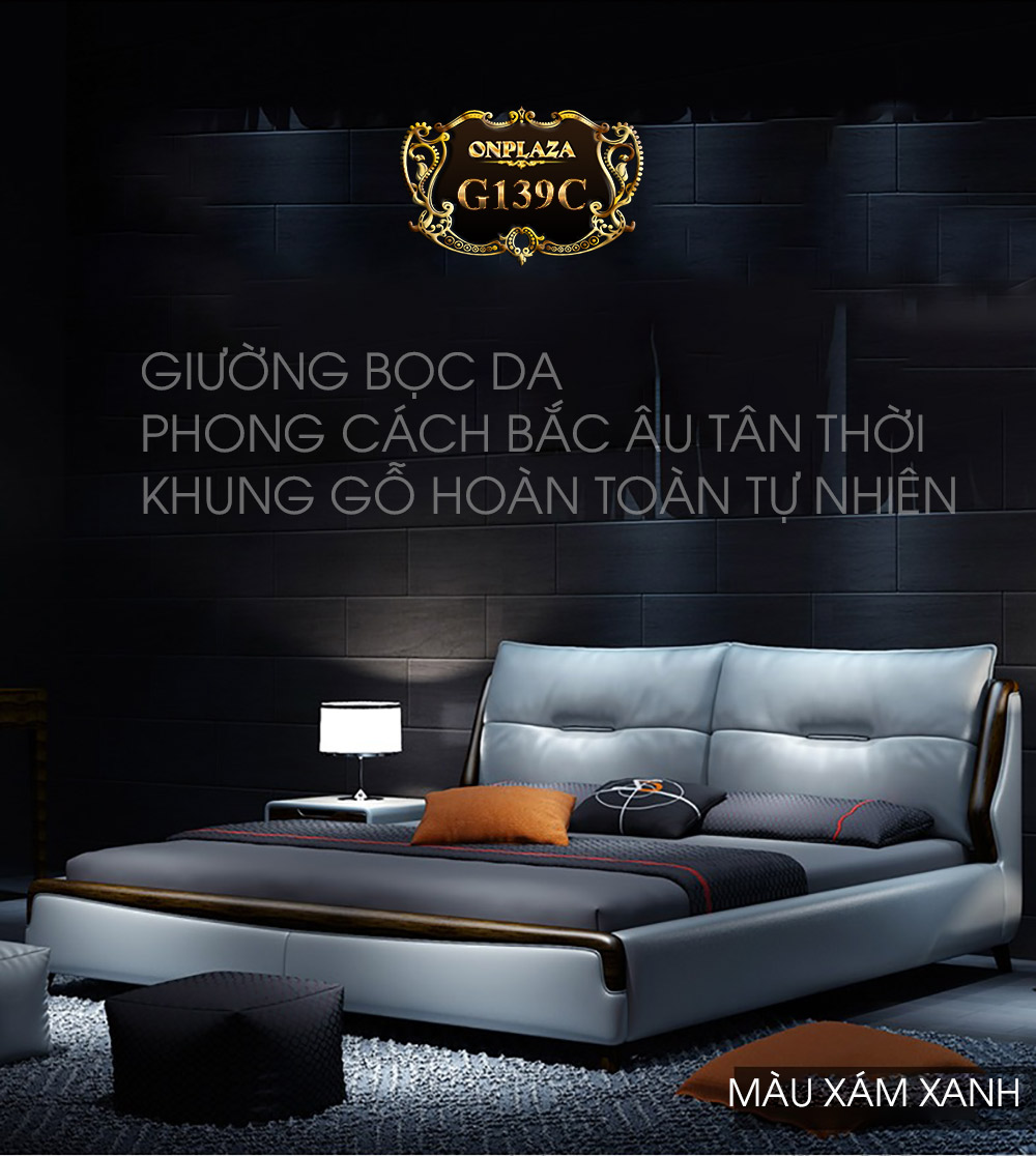 Bộ giường bọc da hiện đại phong cách Bắc Âu tân thời G139