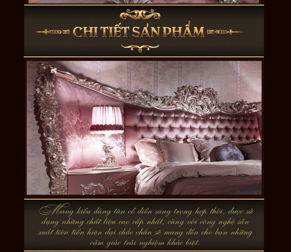 Bộ giường ngủ màu hồng tân cổ điển phong cách Italia lãng mạn G100