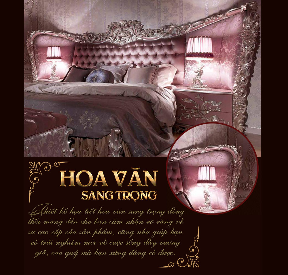 Bộ giường ngủ màu hồng tân cổ điển phong cách Italia lãng mạn G100