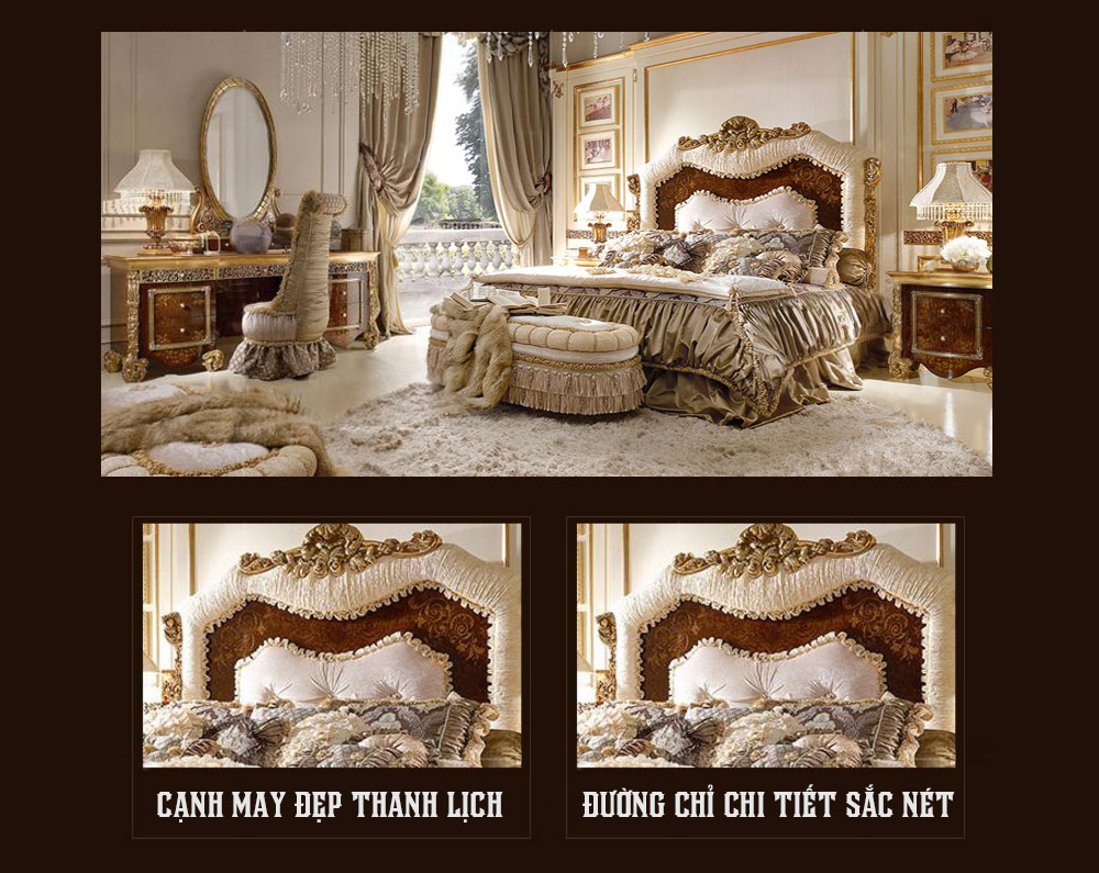 Bộ giường ngủ hoàng gia cao cấp chạm khắc hoa văn (giường+tab giường) G101