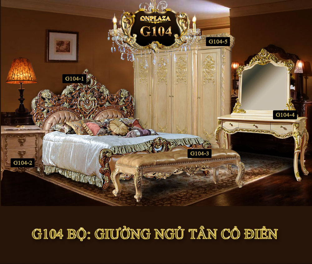 Bộ giường ngủ tân cổ điển cao cấp G104