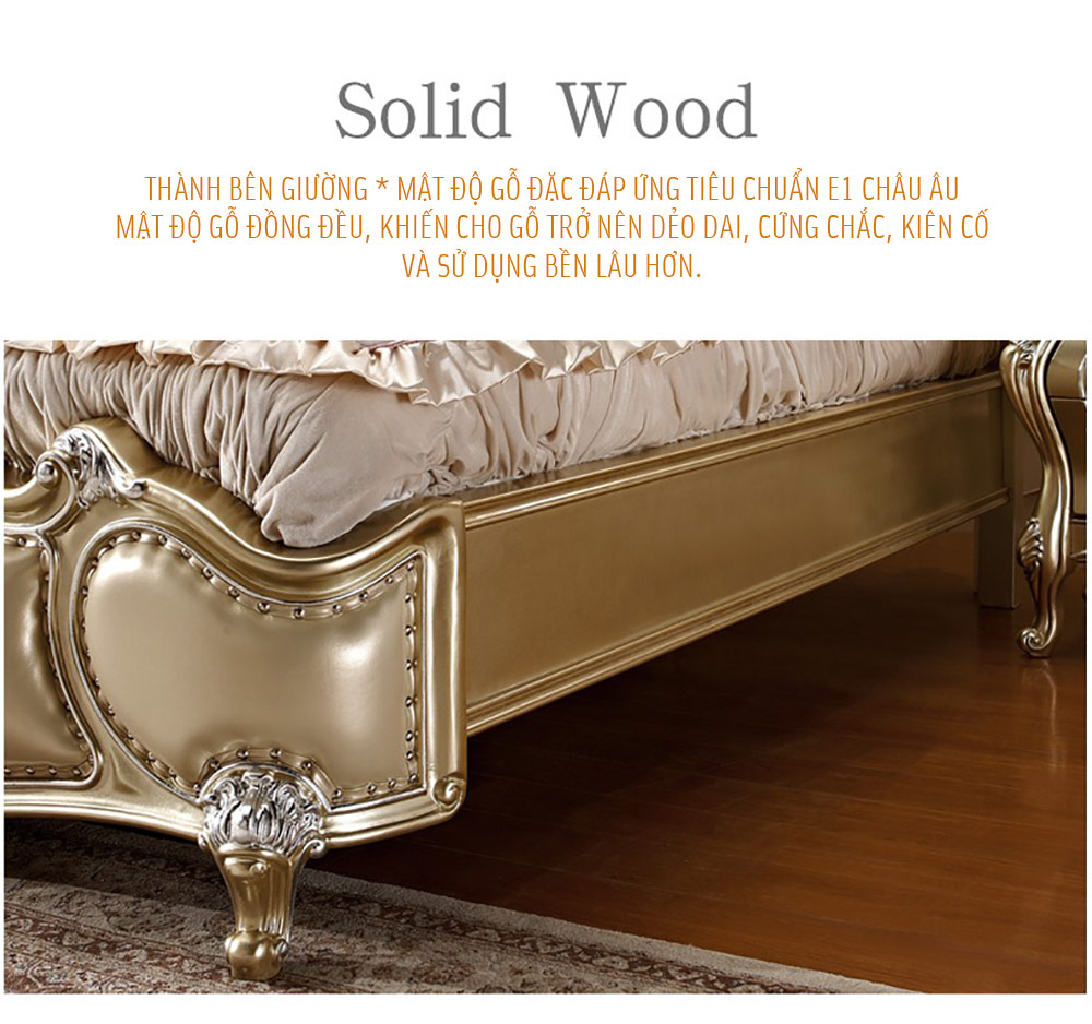 Bộ giường ngủ da và gỗ cao cấp phong cách tân cổ điển G119