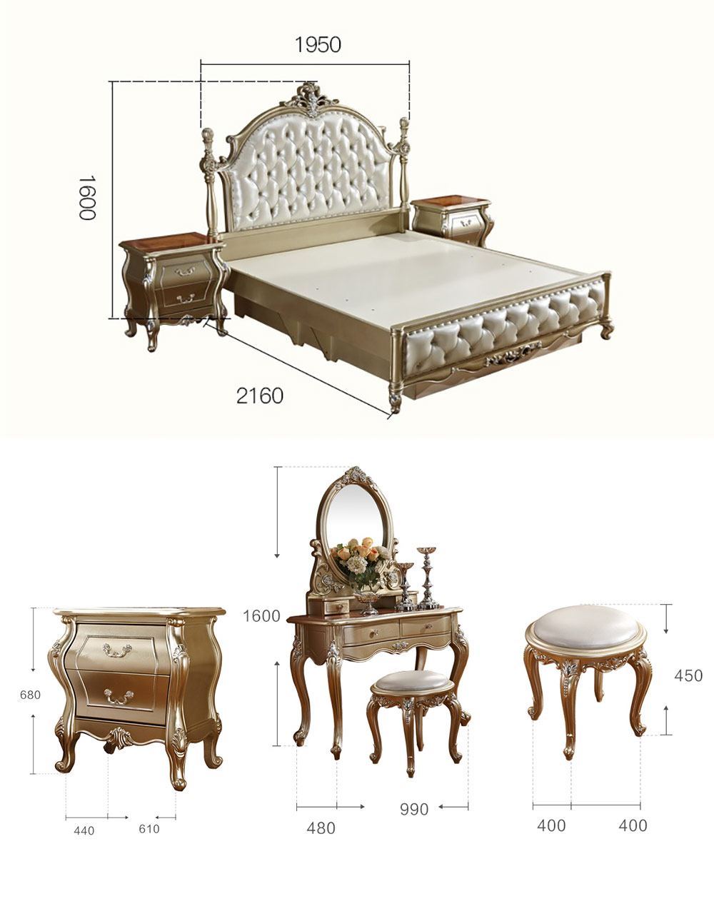 Bộ giường ngủ phong cách tân cổ điển Pháp G120