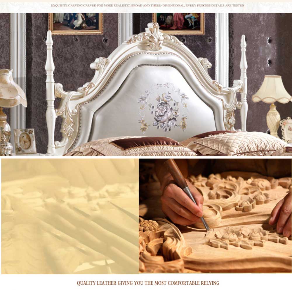 Giường ngủ cao cấp thêu hoa tinh tế phong cách tân cổ điển G123