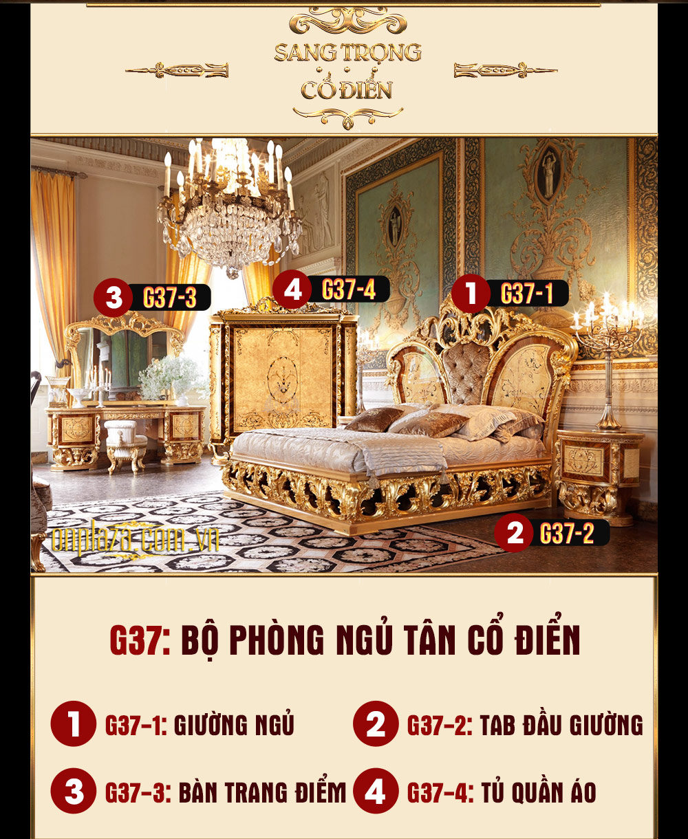 Bộ giường ngủ tân cổ điển phong cách hoàng gia sang trọng G37