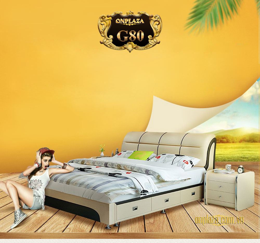 Bộ giường ngủ bọc nệm da đa năng nhập khẩu cao cấp ( bao gồm 2 táp) G80 