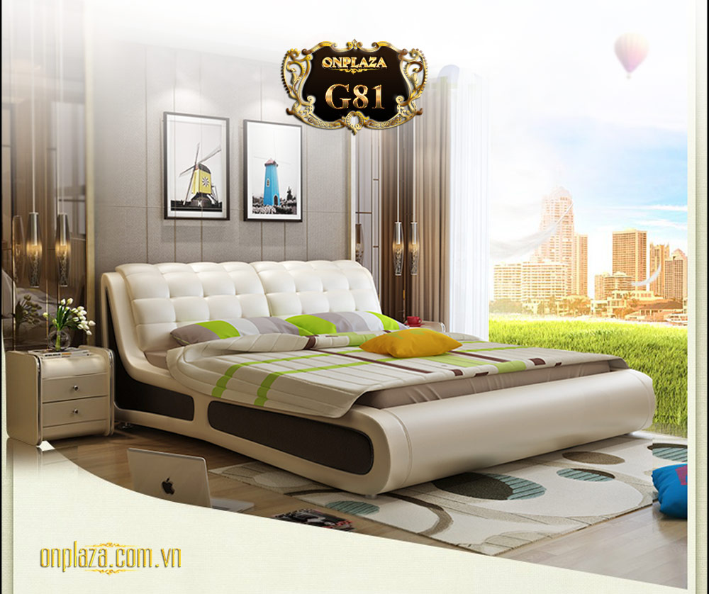 Bộ giường ngủ bọc nệm da nhập khẩu cao cấp ( bao gồm 2 táp) G81