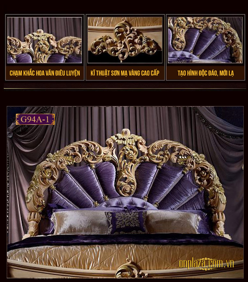 Bộ giường ngủ cổ điển cao cấp chạm khắc hoa văn tinh xảo G94