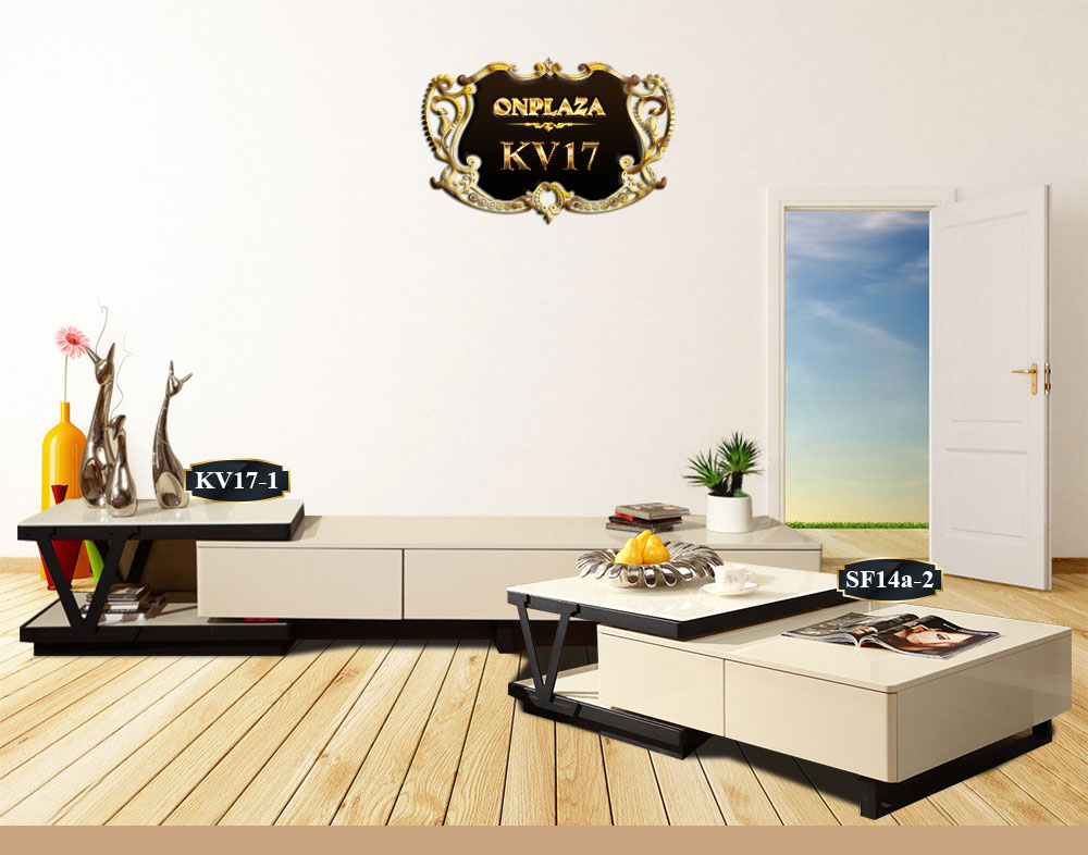 Bộ bàn trà+kệ tivi cao cấp cho phòng khách hiện đại KV17