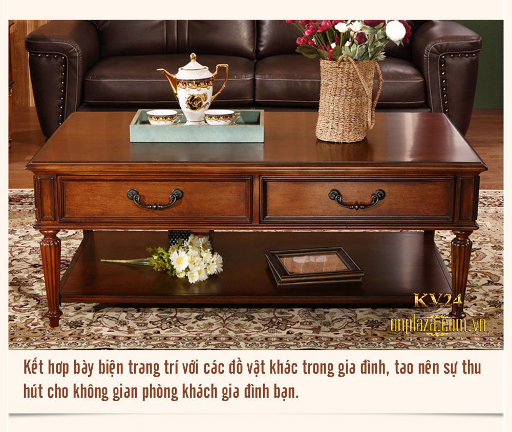 Bộ bàn trà+kệ tivi bằng gỗ bạch dương nhập khẩu cao cấp KV24