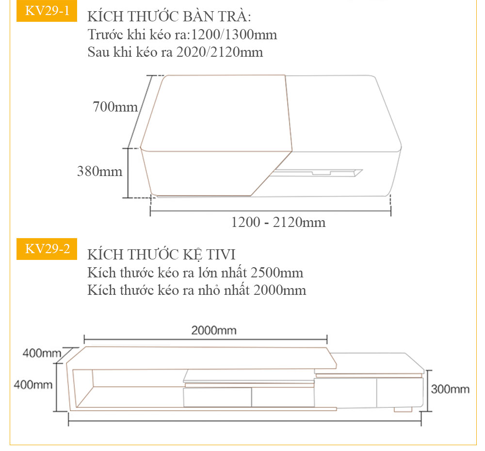 Bộ bàn trà+kệ tivi đa năng cao cấp cho phòng khách hiện đại KV29