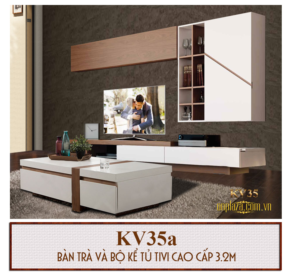Bàn trà và bộ kể tủ tivi cao cấp cho phòng khách hiện đại sang trọng KV35