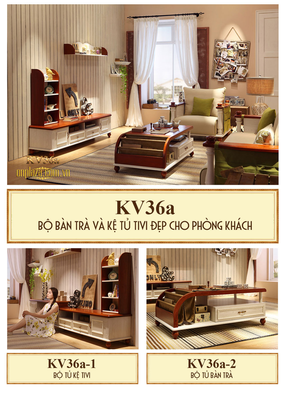 Bộ bàn trà và kệ tủ tivi đẹp cho phòng khách sang trọng KV36