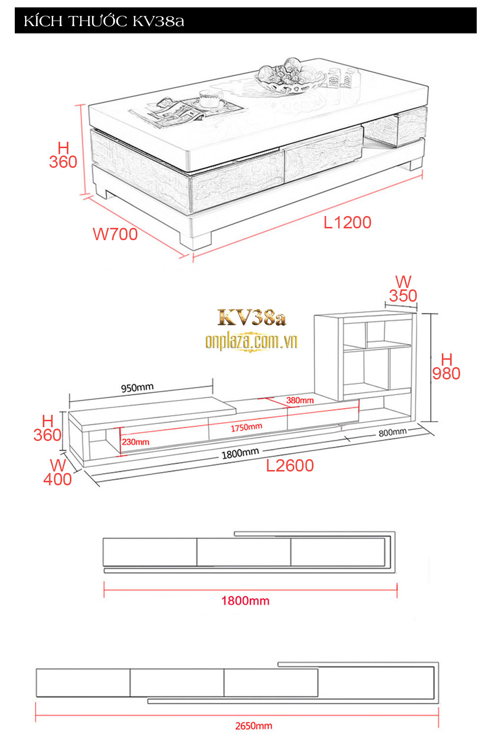 Bàn trà thông minh+bộ kệ tủ tivi thiết kế hiện đại cao cấp KV38